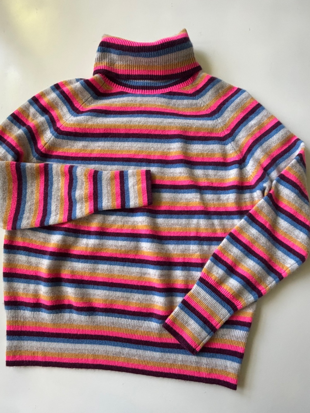White + Warren CASHMERE COLORFUL STRIPED TURTLENECK M - Picture 1 of 8